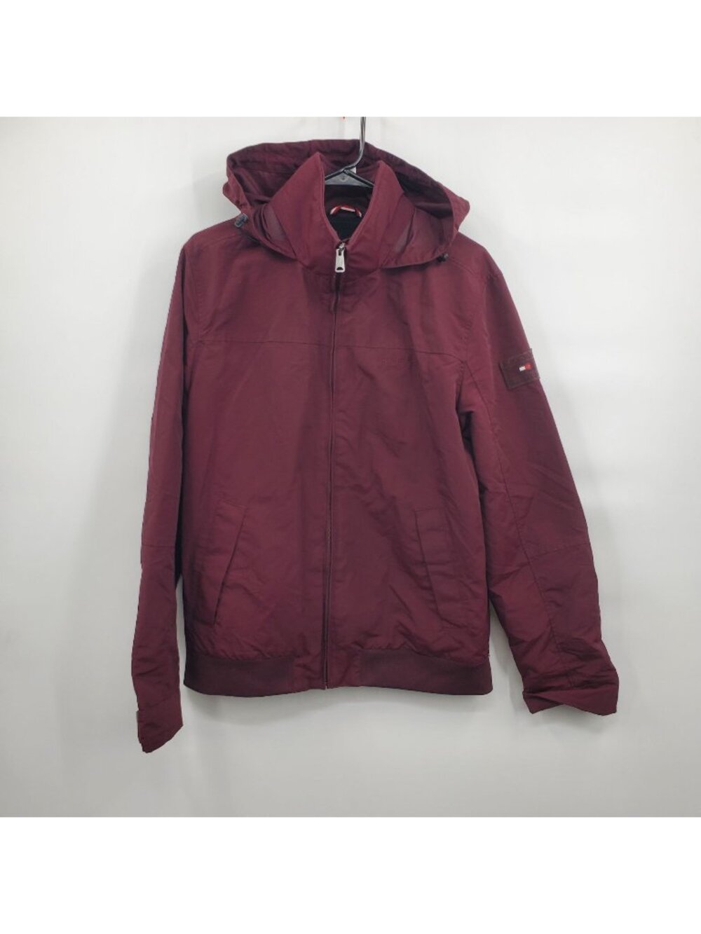 Tommy Hilfiger Full Zip Front Hood Windbreaker Jacket Women Size Small Burgundy
